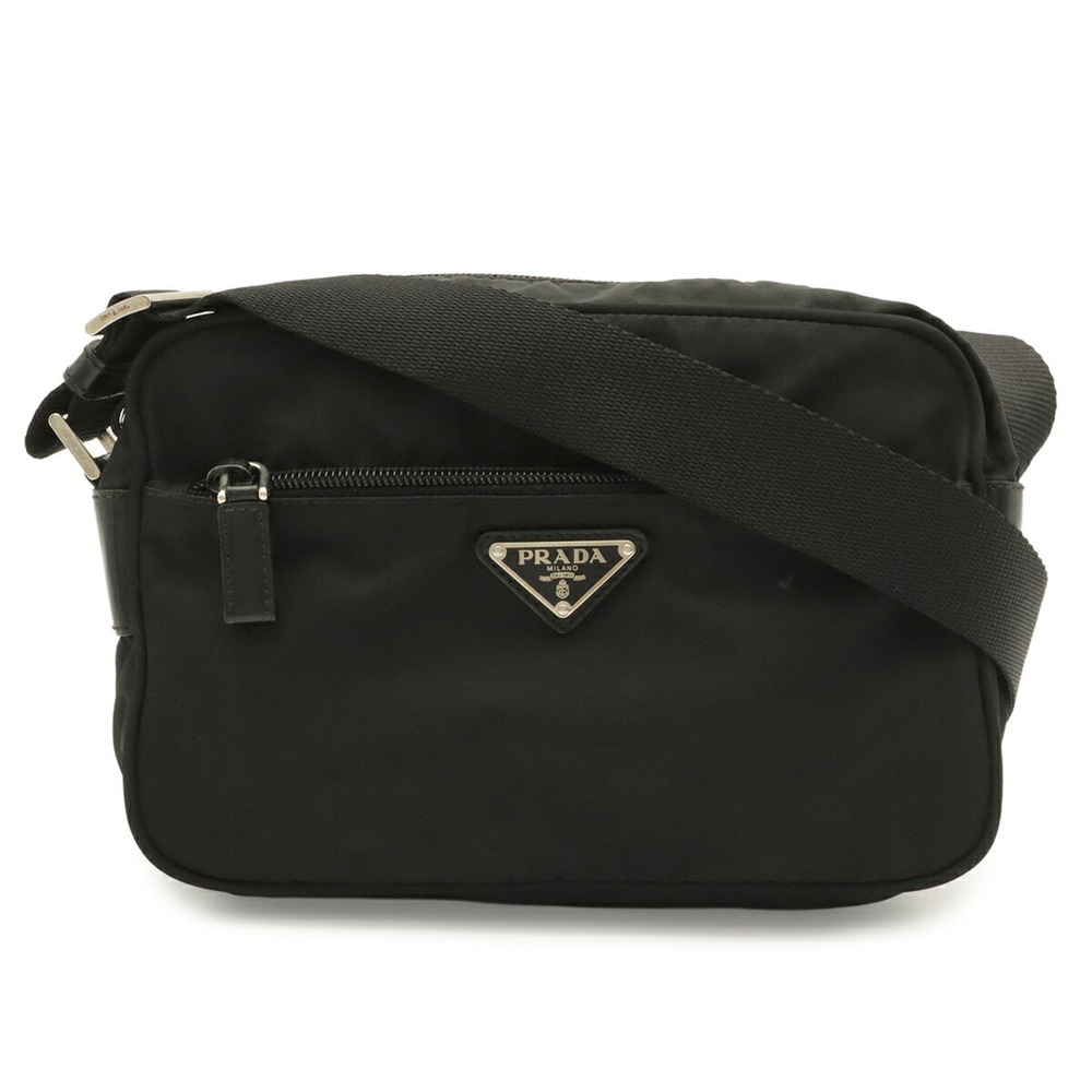 PRADA Silver Leather Pochette Shoulder Bag